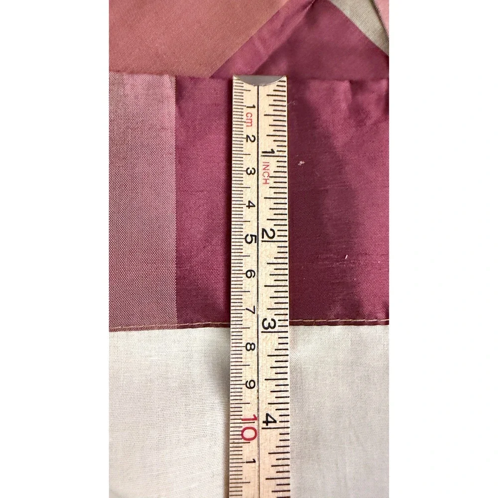 Pair Silk Plaid Drapery Panels Bronze Maroon Gold Cotton Lined 42x82